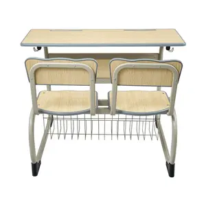 Classroom Furniture School Desks And Chair Set Integrated Double Seat School Desk And School Chair For Students