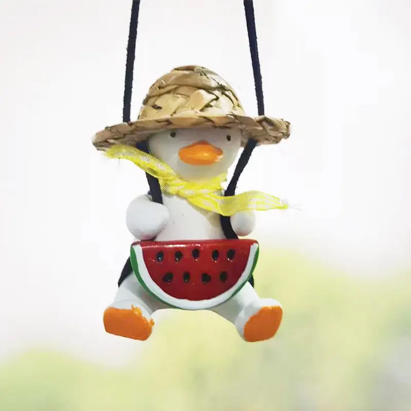 Swinging duck car rear view mirror hanging ornament cute animals charms car interior decorations duck pendant