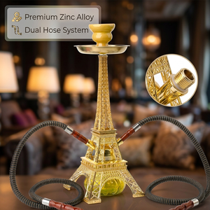Set Narghilè Moderno a Doppio Tubo in Lega di Zinco e Vetro con Design <span class=keywords><strong>Torre</strong></span> <span class=keywords><strong>Eiffel</strong></span> per Bar e Discoteche - Product Image 1