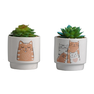 かわいい猫のデカールの庭の装飾が施されたセラミック植木鉢プランターかわいい動物のモダンなサポートはコーティングされていません毎日の繁殖キット - Product Image 2