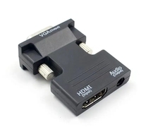 Adaptateur convertisseur HDTV vers VGA noir avec câble audio 3,5 mm mâle-mâle pour PC, ordinateur portable, boîtier TV, projecteur HD 1080P, format mini
