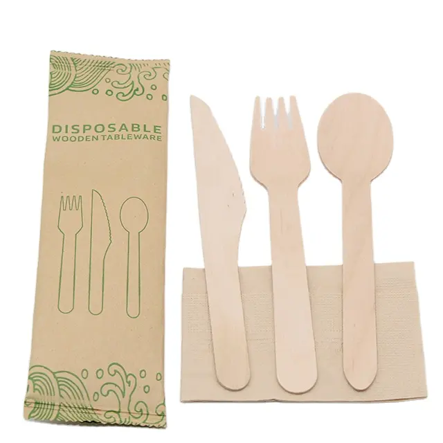 Biodegradable Disposable Wooden Cutlery Set Wood Cutlery Wooden Tableware Knife Fork And Spoon