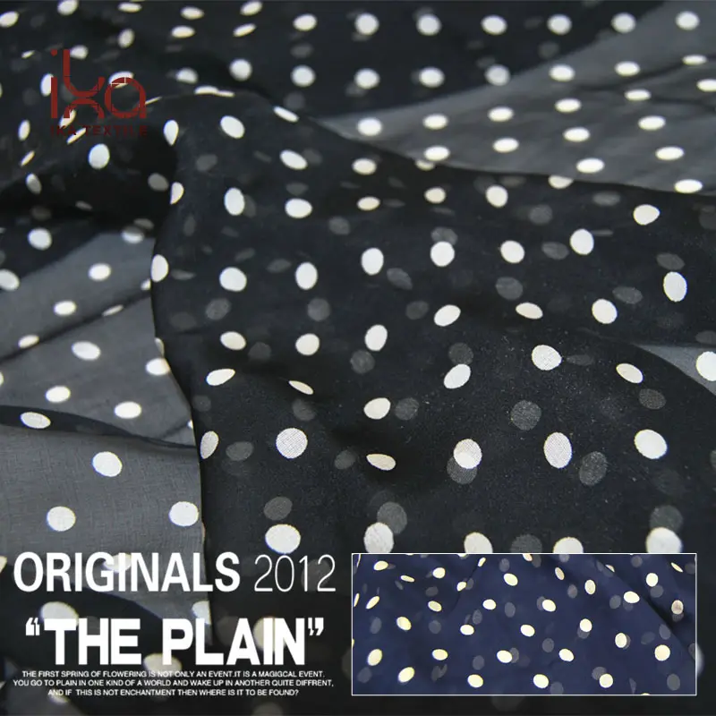 Polka Dot Digital Printed Custom Schwarz Soft Pure 100% Seide Chiffon Stoffe für Kleidung