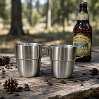 Offre Spéciale – Lot de 4 Tasses à Café Empilables en Acier Inoxydable de 10 oz – Gobelets Isothermes Sous Vide pour Camping et Fêtes en Extérieur
