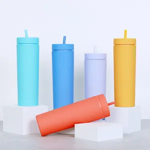 Gobelets en plastique personnalisés de 16 oz en acrylique mat à double paroi gobelet en bouteille d'eau de café portable