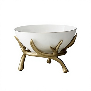 Top Selling and High Quality Tableware <b>Bowls</b> at Affordable Price <b>White</b> Decorative <b>Bowl</b> With Gold Antlers Stand Made in India - Product Image 1