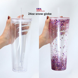 Vaso Tumbler Acrílico de Doble Pared de 24 oz para Bola de Nieve, Pre-perforado para DIY, en Stock en Almacén de EE. UU. con Envío Gratis - Product Image 1
