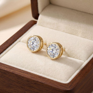 Boucles d'oreilles en or massif 10K/14K/18K avec diamants de laboratoire VVS - Certifiées IGI <span class=keywords><strong>1</strong></span> <span class=keywords><strong>Carat</strong></span>, Clous simples en forme de bulle, Bijoux fins de mariage pour femme - Product Image 6