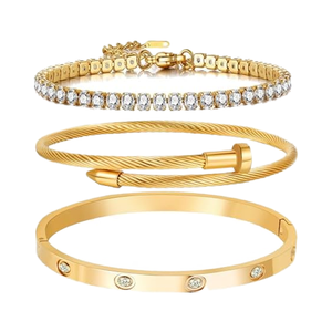 A.D. <span class=keywords><strong>Allen</strong></span> & Danmi - Juego de Brazaletes de Moda para Mujer, Chapados en Oro de 18K, Flexibles, Anchos, con Diseño de Amor - Product Image 1