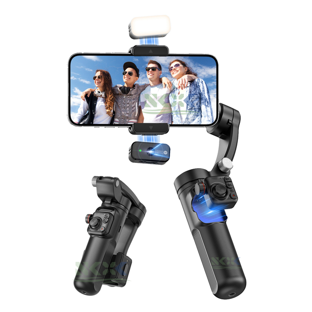 AI Gimbal Phone Stabilizer With Magnetic Fill Light Gesture Control Face Tracking 3-Axis Stabilization Stabilisateur Téléphone