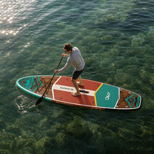 Planche de SUP <span class=keywords><strong>gonflable</strong></span> en bois turquoise de 11' (33 pouces de large), planche à pagaie tropicale avec pompe et aileron pour les stations balnéaires et la vie insulaire - Product Image 5