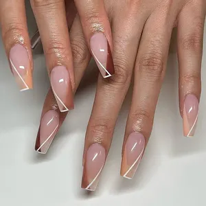 Beautiful OEM ODM Ombre Special Design Korean Full Cover Nails Suppliers Acrylic Custom Design Long Coffin False Nails