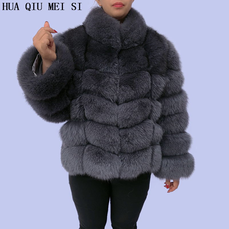 Factory Wholesale Women Winter natural fur coat Square Style Plus Stand Collar Real Fox Fur Coat