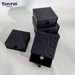 Custom Logo <b>Black</b> Jewelry Packaging <b>Box</b> Paper Drawer Gift <b>Box</b> for Ring Earring Bracelet Pendant Necklace - Product Image 2