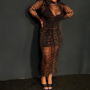 เดรสแขนยาวพิมพ์ลายเสือดาวผ้าตาข่ายเซ็กซี่แนวย้อนยุคแฟชั่นใหม่ - Product Image 2