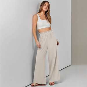 <span class=keywords><strong>Pantaloni</strong></span> di <span class=keywords><strong>lino</strong></span> fluenti alla moda da donna primavera Casual <span class=keywords><strong>larghi</strong></span> <span class=keywords><strong>larghi</strong></span> <span class=keywords><strong>pantaloni</strong></span> lunghi elasticizzati a vita alta antirughe - Product Image 2