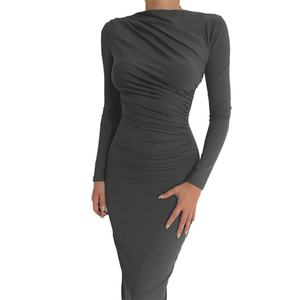 Robe Femme Automne Hiver Personnalisable OEM, Couleur Unie, Coupe Ajustée, Col Montant, Manches Longues, Tricotée, Style Simple et Naturel - Product Image 6