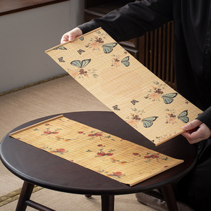 Bamboo Woven Tea <b>Mat</b> Printed Classic Design Heat Resisting Zen Table Runner For Tea Ceremony Accessories - Product Image 2