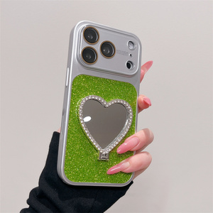 Coque de téléphone Original Glitter Love avec support miroir pour iPhone 17 16 15 Pro Max, support convertible, cadre d'appareil photo et dos en verre diamanté - Product Image 3