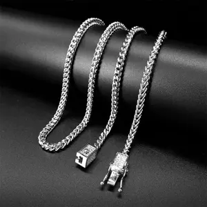 4MM Width Ready to Ship Hip Hop Customized Zircon Clasp Men Cuban Necklace Stainless Steel Jewelry Necklaces