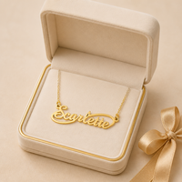 Collier personnalisé avec nom en acier inoxydable, pendentif plaque nominative dorée, écriture cursive 3D, bijoux hypoallergéniques, cadeau pour femme