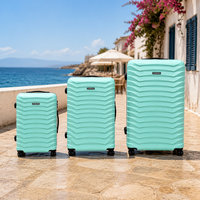 Valise de voyage rigide à roulettes avec serrure, 3 pièces, 20, 24, 28 pouces, en ABS vert menthe, motif côtelé ondulé, design élégant