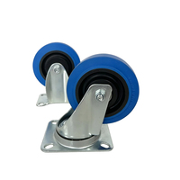 Roue pivotante à plateau en TPR bleu pour chariot logistique, anti-bruit, non-marquante, roulement moyen