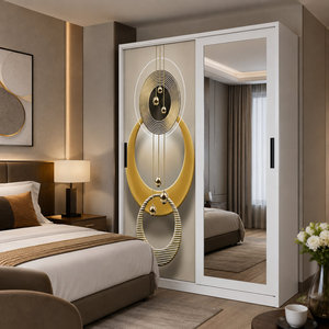 <span class=keywords><strong>Armoire</strong></span> <span class=keywords><strong>coulissante</strong></span> en acier avec miroir pleine longueur et panneau décoratif imprimé pour chambre moderne – Rangement de vêtements - Product Image 1