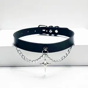 Collier ras du cou Harajuku sexy noir gothique punk avec croix <span class=keywords><strong>étoile</strong></span> à quatre branches, chaîne en cuivre et bambou pour femme, style hip-hop cosplay - Product Image 3