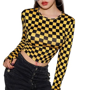Top corto <span class=keywords><strong>a</strong></span> <span class=keywords><strong>cuadros</strong></span> sexy para mujer, camiseta Hipster Hip Hop, camiseta ajustada para mujer - Product Image 1
