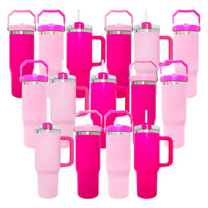 Flamingo Flip Straw 30 <span class=keywords><strong>oz</strong></span> gobelet isolé sous vide en acier inoxydable gobelet de voyage enduit de poudre avec poignée couvercle Ang - Product Image 1