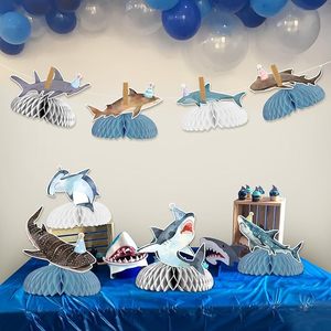 Décorations de <span class=keywords><strong>table</strong></span> d'<span class=keywords><strong>anniversaire</strong></span> sur le thème du requin, centres de <span class=keywords><strong>table</strong></span> en nid d'abeille requin, thème océ<span class=keywords><strong>an</strong></span> sous-marin, décorations de baby shower requin - Product Image 2