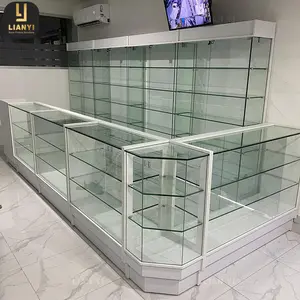 Retail Shop Supplies Full Vision Clear Glass Display Counter Medical Store Cabinet Design Wall Pharmacy Showcases