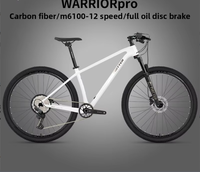 Nouveauté : Vélo de montagne Warrior Pro en fibre de carbone, 12 vitesses, roues en alliage d'aluminium, freins à disque doubles, suspension avant, tout-terrain