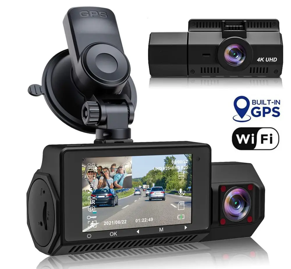 Dash Cam в формате 4K UHD, ночное видение, двойной камерой GPS обнаружения движения видеорегистратор 24 часа в сутки для парковочной системы 170FOV dvr автомобиля тире камера