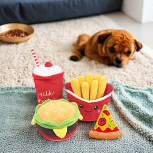 Juguete de Peluche Suave para Perros con Forma de Hamburguesa de Comida Rápida Ecológica, Juguete Resistente con Sonido para Mascotas en Estilo de Dibujos Animados - Product Image 1