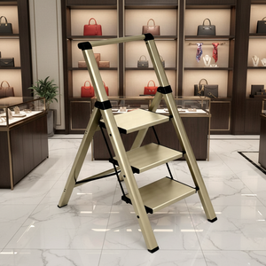<span class=keywords><strong>Escalera</strong></span> Plegable de Lujo con Barandilla Antideslizante de 3 Peldaños Dorados, Capacidad de 330 lb, para Tiendas y Supermercados, de Fabricante Verificado - Product Image 6