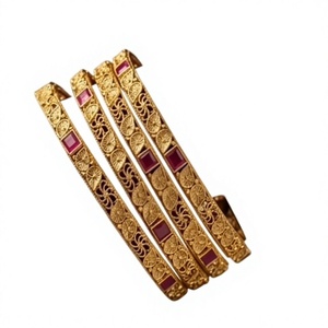 Classy Gold Plated <b>Bangle</b> Bracelets <b>Set</b> With Pearls And Zircon Stones For Women Wedding Party Jewelry Classic Style - Product Image 2