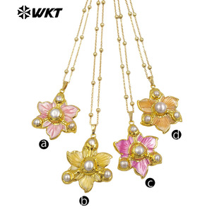 Collar de flor de perla de concha natural encantador y delicado chapado en oro de 18 quilates, superventas, para <span class=keywords><strong>novia</strong></span>, como regalo del Dí<span class=keywords><strong>a</strong></span> de San Valentín, el más vendido, el - Product Image 3