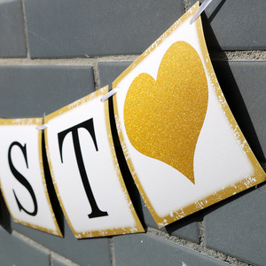 Appena Sposato Scintillio Di Carta Appeso Bandiere Bandiera Ghirlande Decorazione - Product Image 2