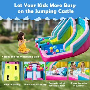 Piscine gonflable double toboggan aquatique avec trampoline et piscine à balles pour enfants, maison de jeux extérieure NB-93033 - Product Image 4