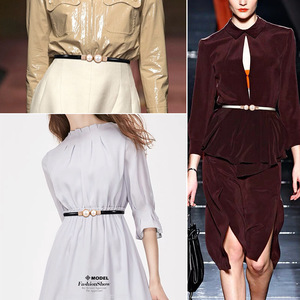 European and American style retro pearl buckle thin belt women's dress elastic waist belt <b>hook</b> narrow waist belt - Product Image 2