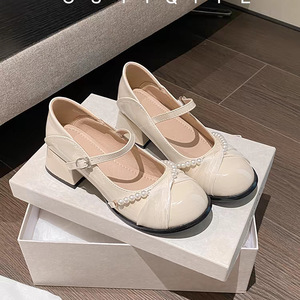 Zapatos Mary Jane de Novia Estilo Francés para Verano-Otoño 2026, Retro Británico, Suela Gruesa, Parte Superior de Cuero Genuino, Planos, Sin Cordones, Tacón Cuadrado - Product Image 1