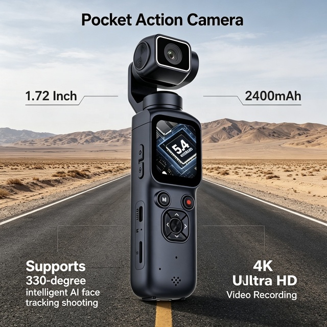 Handheld Gimbal Camera 4K Pocket Camera WiFi 1.72 Inch Vlog Video Camera Pocket Action Camera Camcorder with Face Tracking