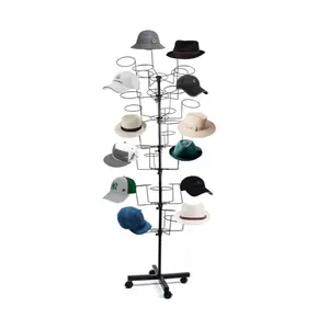 7 Tier כובע Rack Stand עם 35 ווים מסתובב כובע מתלה מתכת בודד להתאמה אישית תצוגת Stand גדול כובע קולב מתלה