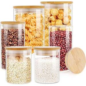 Çay, kahve, un, şeker, şeker, çerez, baharat ve daha fazlası için bambu kapaklı şeffaf cam gıda kutuları - Product Image 5