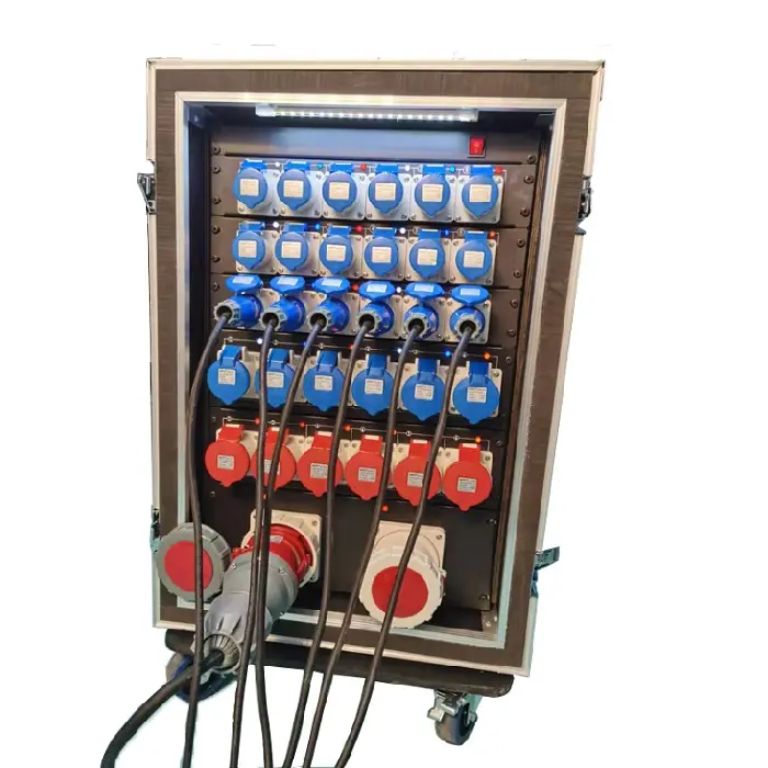 Kotak Distro Portabel Tahan Air untuk Peralatan Audio Luar Ruangan Sistem Pencahayaan Panggung Suara Kotak Konektor Daya Camlock Acara