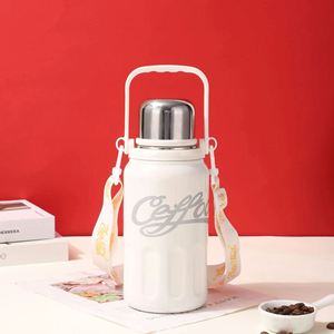 Ceffoo Stainless Steel Vacuum Flask Pink Red White Color With Handle And Strap - Product Image 3