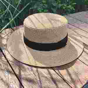 Wholesale Custom Women Polyester Flat Brim Embossed Sun <b>Hat</b> Manufacturer Summer Panama Style Ribbon <b>Band</b> Bulk Orders OEM ODM - Product Image 3
