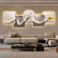 Peinture Murale de Luxe Moderne pour Décoration d'Intérieur, Art Mural avec Horloge et Lumière LED, Tableau Lumineux LED Créatif pour Fond de Canapé